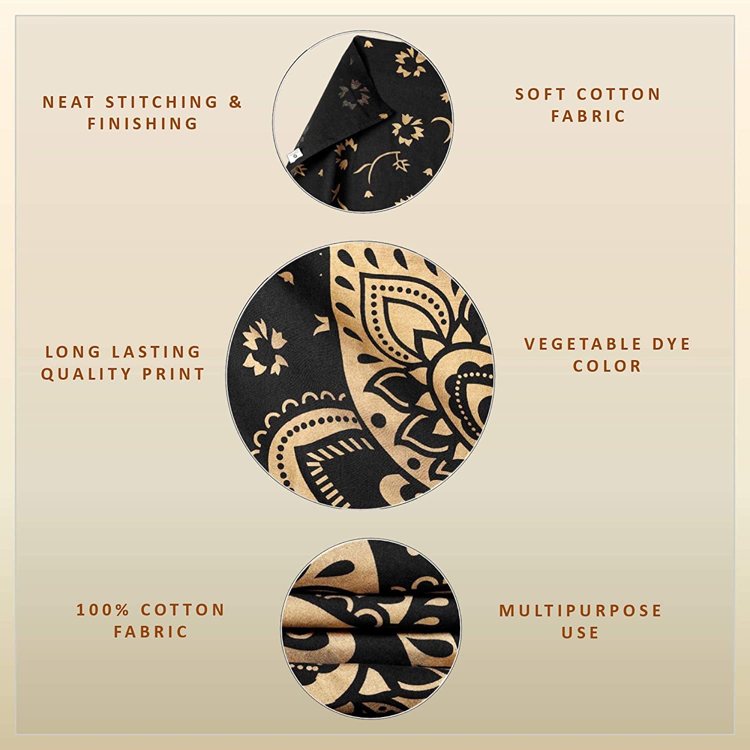 Mandala Tapestry Cotton | Indian Hippie Dorm Bohemian Psychedelic Peacock Mandala | Wall Hanging, Beach Throw, Bedsheet, Table Cover, Yoga Mat | Queen (Black-Gold, 84 X 90 Inch)