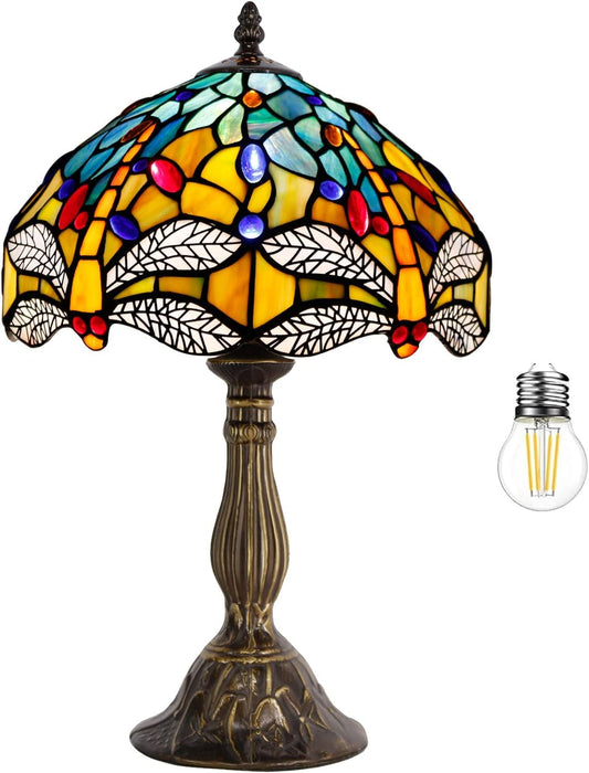 Stunning Tiffany Style Sea Blue & Yellow Dragonfly Table Lamp – Perfect Nautical Desk & Bedside Light for Bedroom, Living Room, & Home Office - 12x12x18 Inches