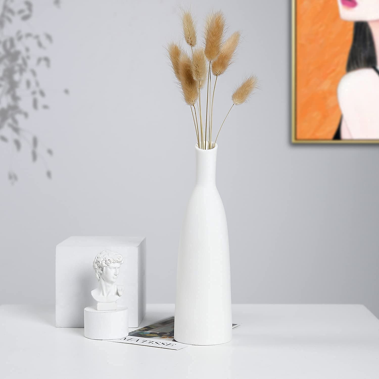 Ceramic Vase Set of 2, Small Flower Vases, White Frosted Matte Surface Vases for Rustic Home Decor