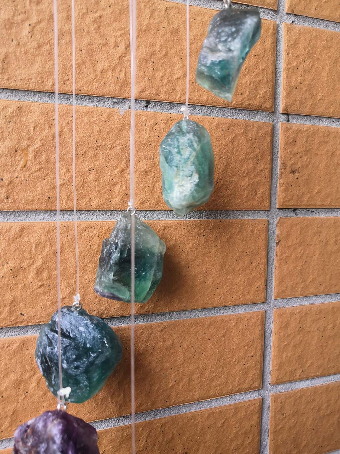 Natural Green Fluorite Raw Stones Wind Chime, Crystal and Healing Stones Decoration Figurine for Home Garden