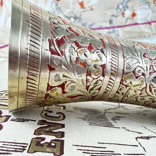 Choice of Vintage Brass Decor, Etched Brass Vase with Ornate Details, Painted Floral Peacock Bowl, Brass Made in India, Boho and Eclectic