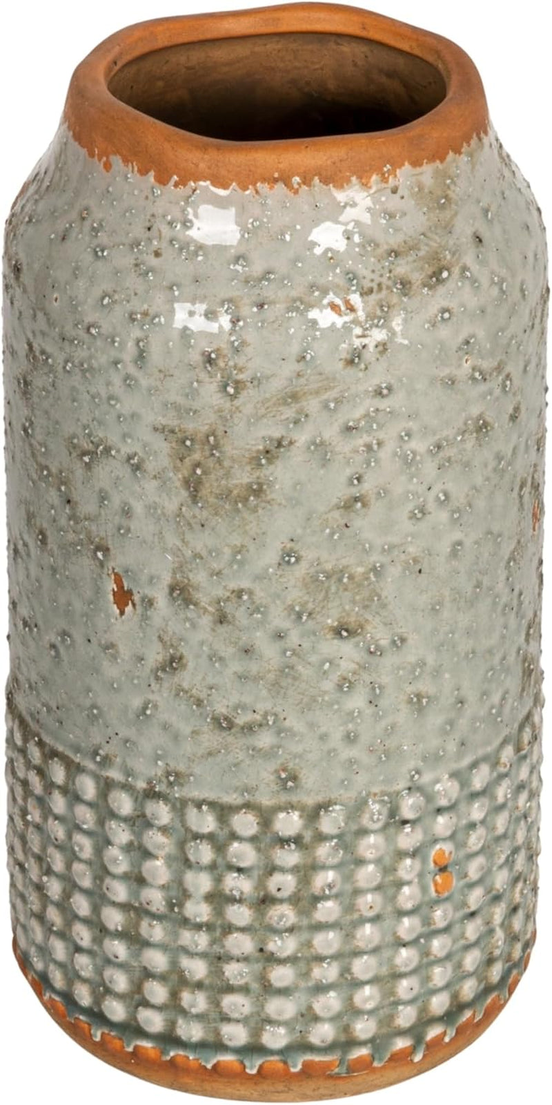round Terra-Cotta Hobnail Planter Vase with Heavily Distressed Finish, Grey