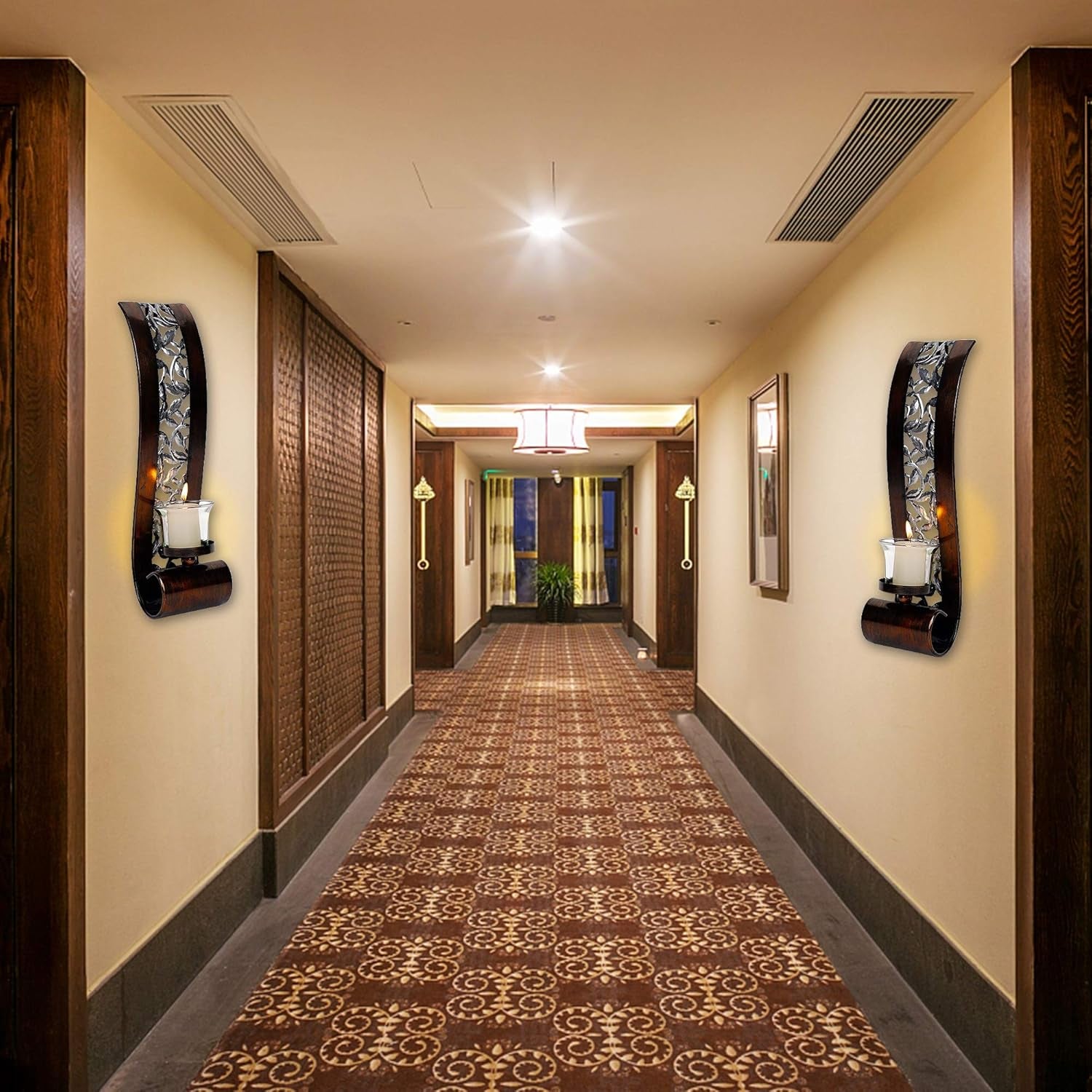 Wall Sconce 14.4 X 3.5 Inch, with Tea Light Candle Holder Antique Bronze Style Metal Wall Art Decorations for Living Room, Bathroom, Dining Room and Office, Set of 2