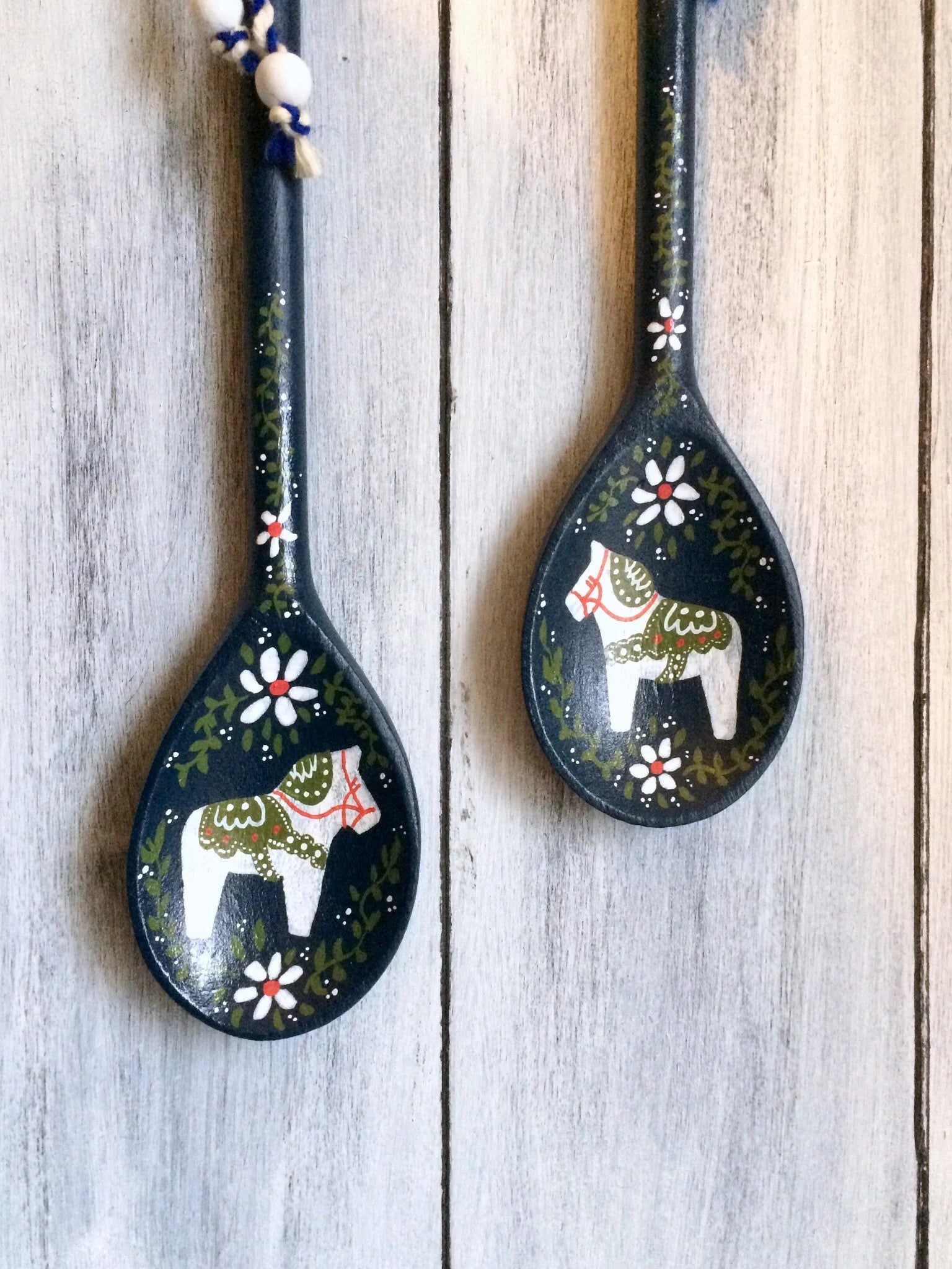 Swedish Kitchen Decor, Dala Horse, Swedish Gifts, Rosemaling, Scandinavian Decor, Swedish Kitchen, Wooden Spoons, Handmade Wood Decor