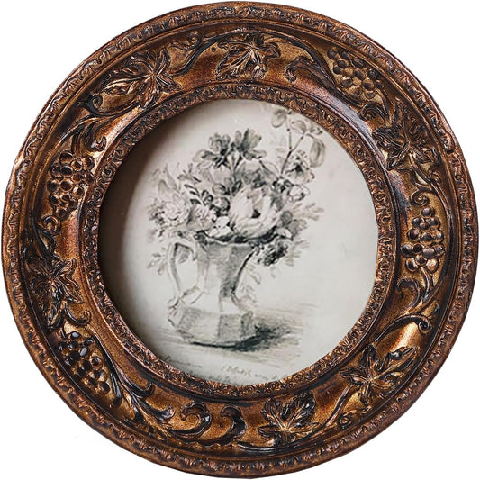 Small Vintage 3×3 round Picture Frame Antique Ornate Mini Photo Frame Vintage Wall Decor, Bronze Gold