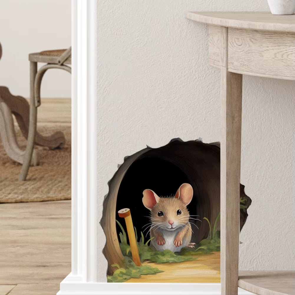 Cute Mouse Hole Wall Sticker Living Room Wall Edge Home Decoration Mural for Kids Bedroom Wallpaper Removable Funny Rats Decals