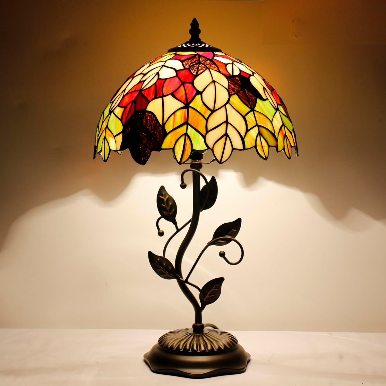Tiffany Lamp Table Lamp Stained Glass Desk Lamps 12X12X19 Inches Reading Light Decor Bedroom Living Room (Maple Leaf Style)
