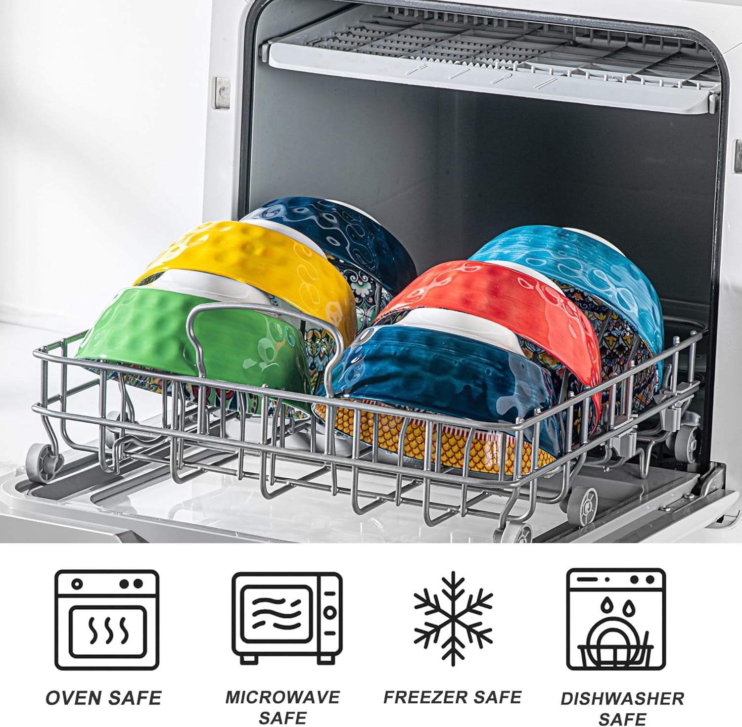 Ceramic Cereal, Soup Bowls Set of 6-25 Oz Porcelain Serving Bowls for Dinner, Pasta, Salad, Oatmeal, Microwave & Dishware Safe - Bohemian Style