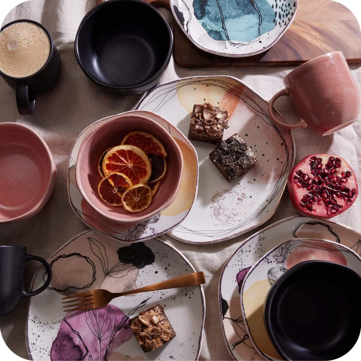 ' Juego De Vajilla Corona 16 Piezas Loza | | Servicio Para 4| Cerámica| Set De Vajilla 4 Puestos, 16 Piezas | Formas Orgánicas Servicio De 16 Piezas Para 4 Euritmia