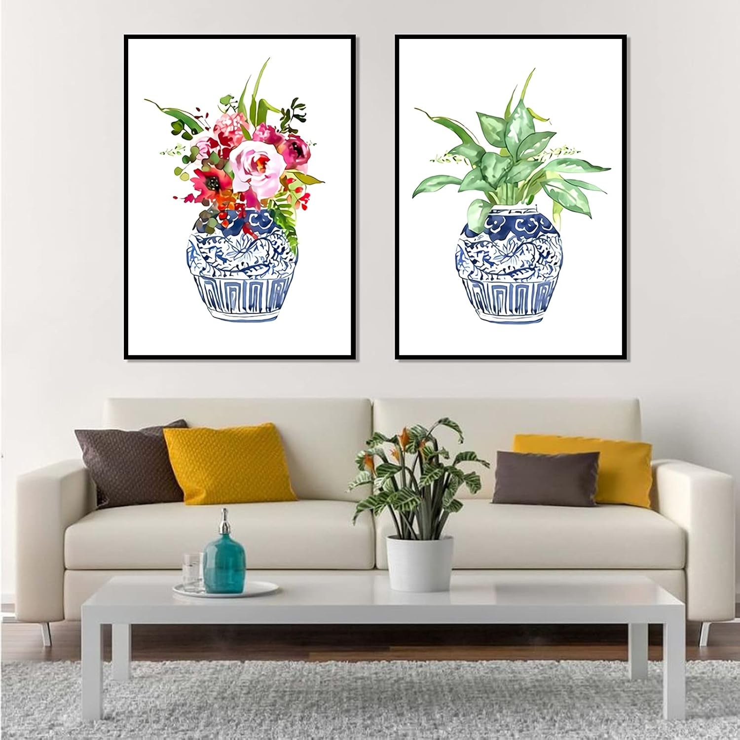 Chinoiserie Art Print Ginger Jar Blue White Porcelain China Ming Vase Canvas Wall Art Chinoiserie Art Print Poster Wall Art Decor Poster Painting on Canvas Print Pictures Floral Decor Art No Frame