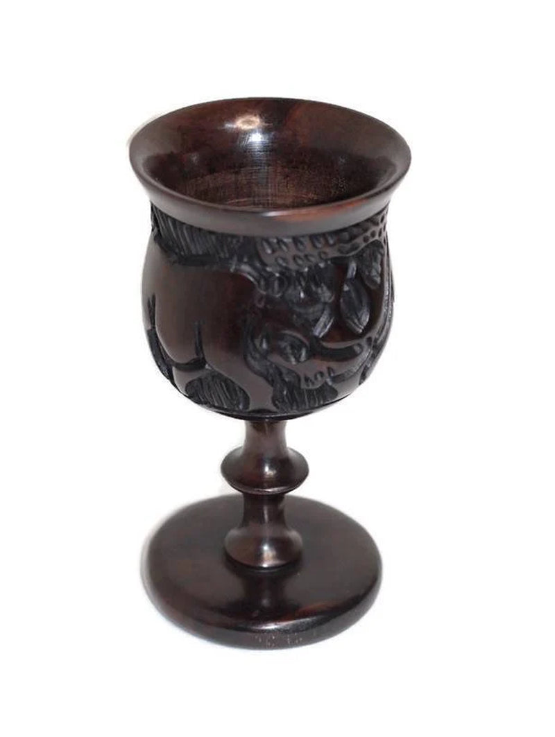 Ebony Wood Handcarved African Drinking Goblets. Unique Brown Hardwood Wine Glasses. Home and Office Decor Christmas Gifts Express Shipping.