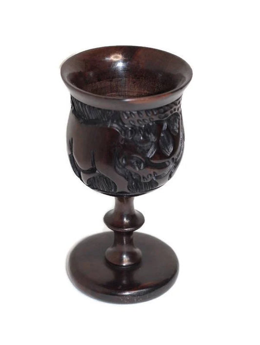 Ebony Wood Handcarved African Drinking Goblets. Unique Brown Hardwood Wine Glasses. Home and Office Decor Christmas Gifts Express Shipping.