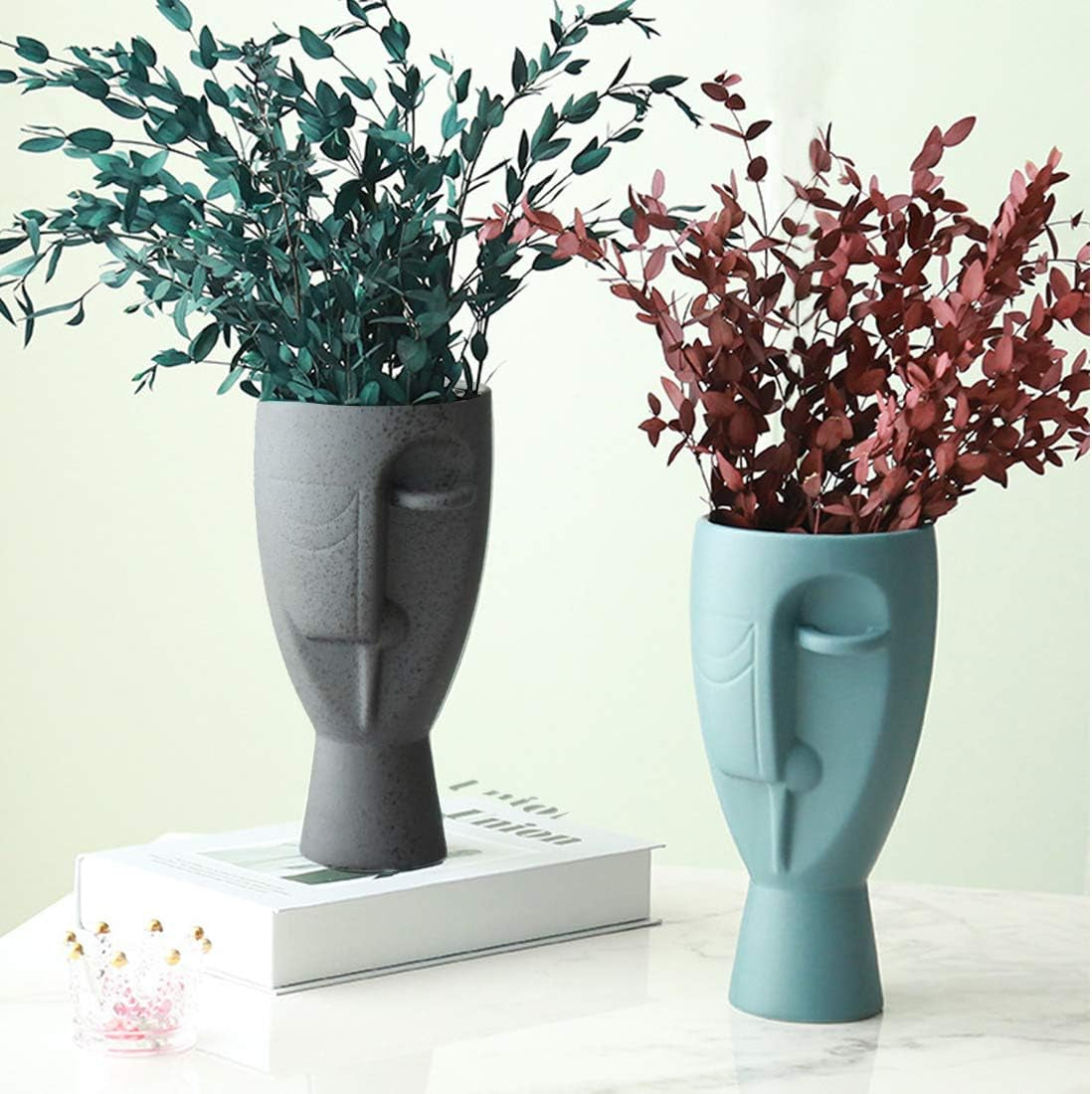 Face Art Vases, Delicately Carved Body Vases, Simple Ceramic Vases, Creative Floral Vases, Home Office Decoration Vases(Black)