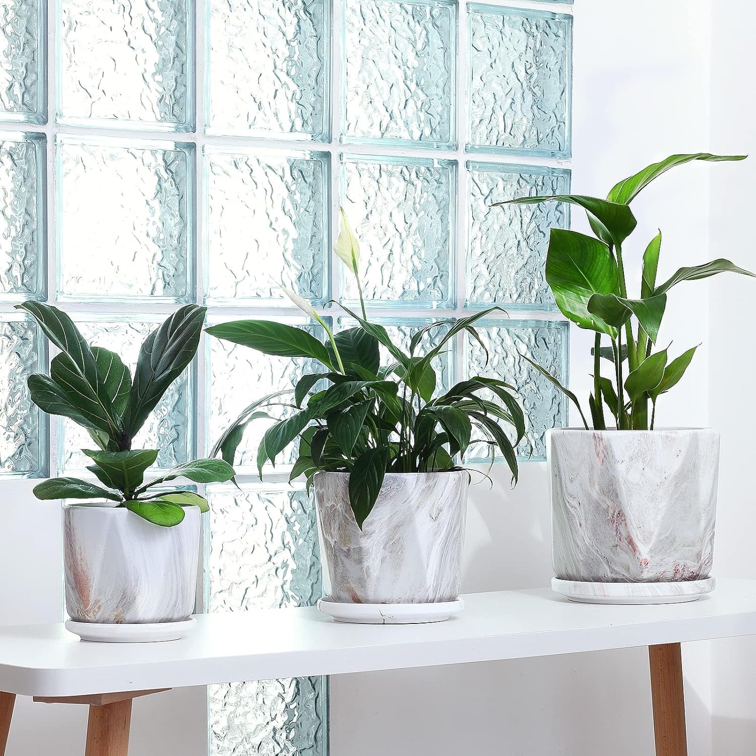 Plant Pots, 7.5+6+5 Inch Ceramic Pots Planters with Drainage Hole and Saucers, Flower Pots for Indoor Outdoor Plant, Great for Home Decor, Set of 3