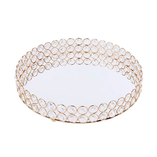Crystal Decoratiive Mirror Tray round Plate Luxury Serving Tray Table Metal Makeup Storage Dishes Wedding Trinket Decoration