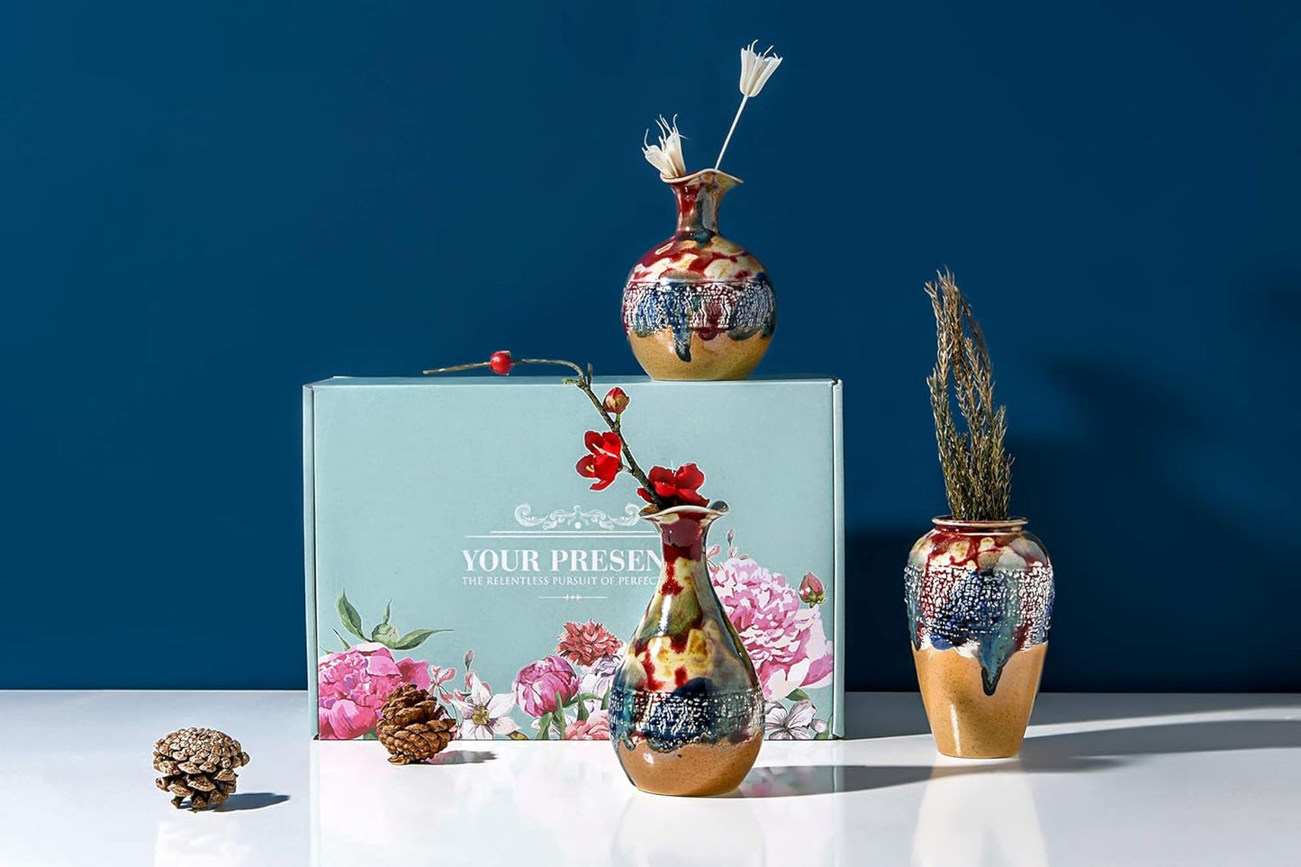 Ceramic Flower Vases Set of 3, Special Design Style of Flambed Glazed,Decorative Modern Floral Vase for Home Decor Living Room Centerpieces and Events…