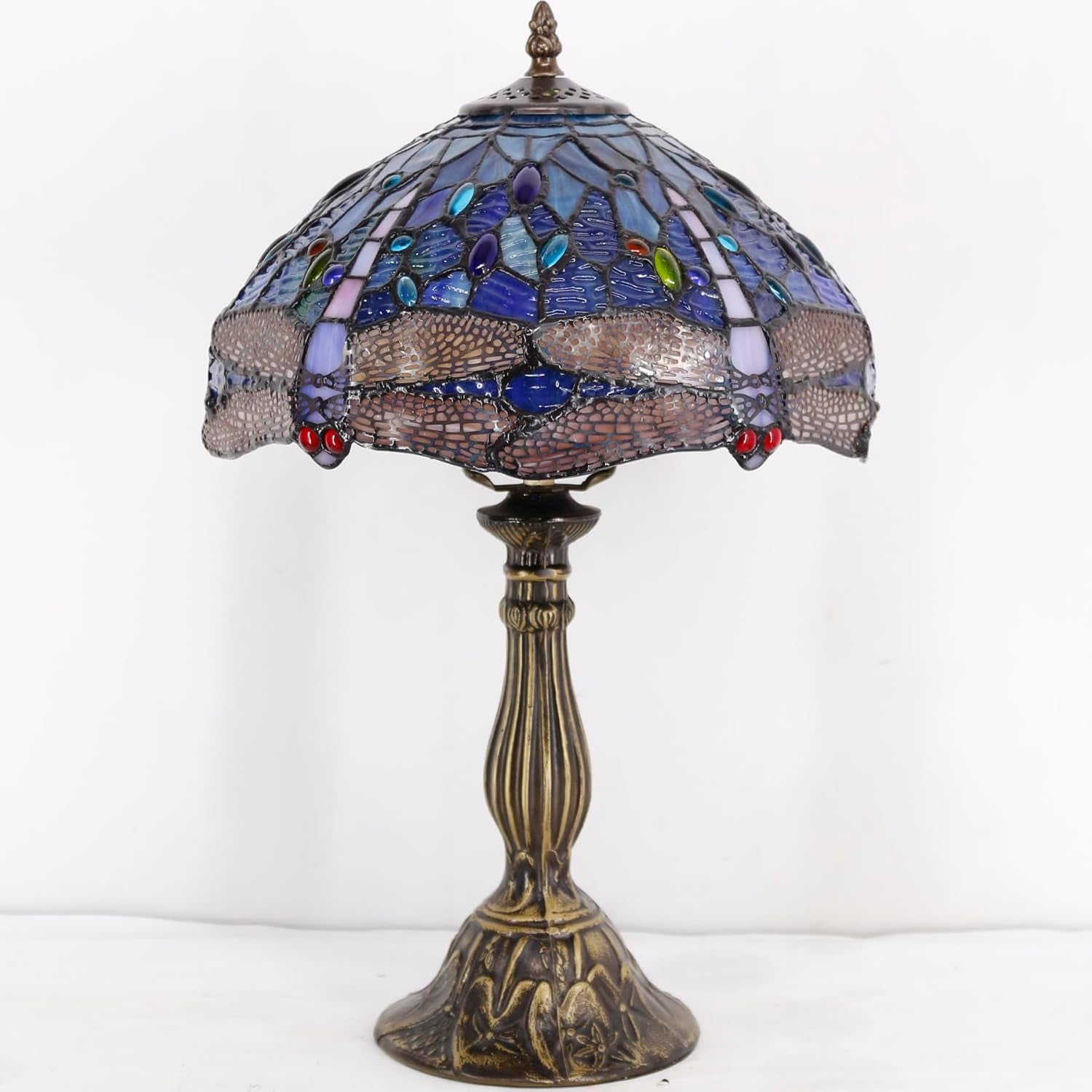 Tiffany Table Lamp Blue Stained Glass Dragonfly Style Desk Bedside Reading Light 12X12X18 Inches Decor Bedroom Living Room Home Office S631 Series