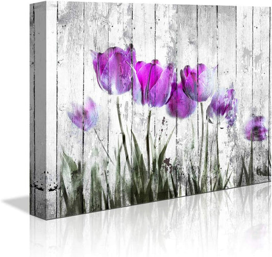 Tulip Wall Art for Bedroom Abstract Purple Flower Canvas Print 12"X16"Wall Art Painting for Living Room Wall Decor and Artwork Modern Home Decorations Framed Wall Art Photo Canvas Prints Ready to Hang