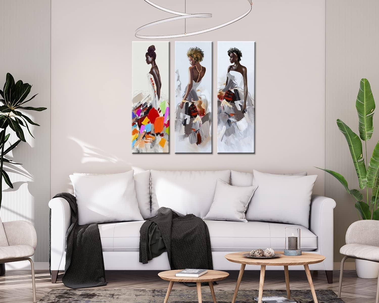 Art Framed African American Black Art Dancing Black Women in Dress Wall Art Painting on Canvas Pirnt Wall Picture for Home Accent Living Room Wall Decor (8 X 24 Inch, SET of ABC)…