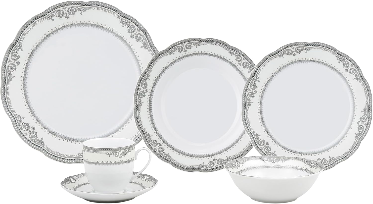 24 Piece Victoria Design Porcelain Wavy Edge Dinnerware Set, White