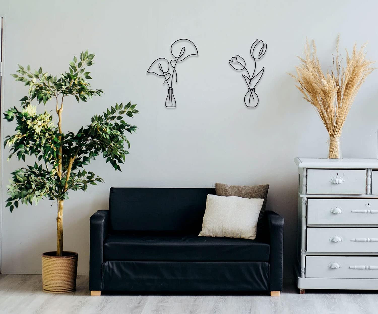 Metal Flower Wall Decor | Boho Metal Wall Art | Minimalist Plant Wall Decor | Bedroom & Living Room Wall Decor (Tulip & Calla)