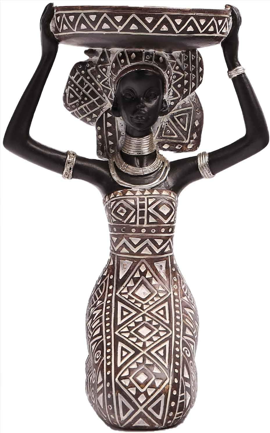 African Lady Figurine Candle Holder with African Tribal Totem for Wedding, Holiday Decor-African Decorative Women Statues, Candlestick Holder for Home and Table Decor(753-Black)