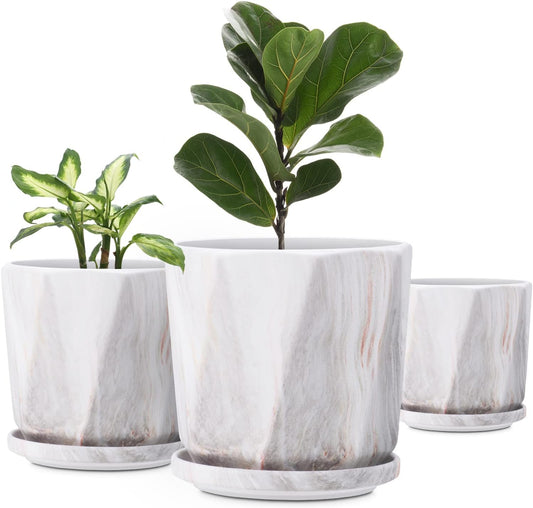 Plant Pots, 7.5+6+5 Inch Ceramic Pots Planters with Drainage Hole and Saucers, Flower Pots for Indoor Outdoor Plant, Great for Home Decor, Set of 3