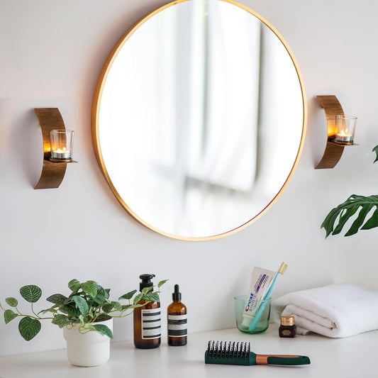 Rustic Wall Candle Holder for Tealight Candles - Rustic Gold and Bronze Wall Mounted Candle Sconces Decorative Metal Wall Decor for Bathroom Hallway Entryway