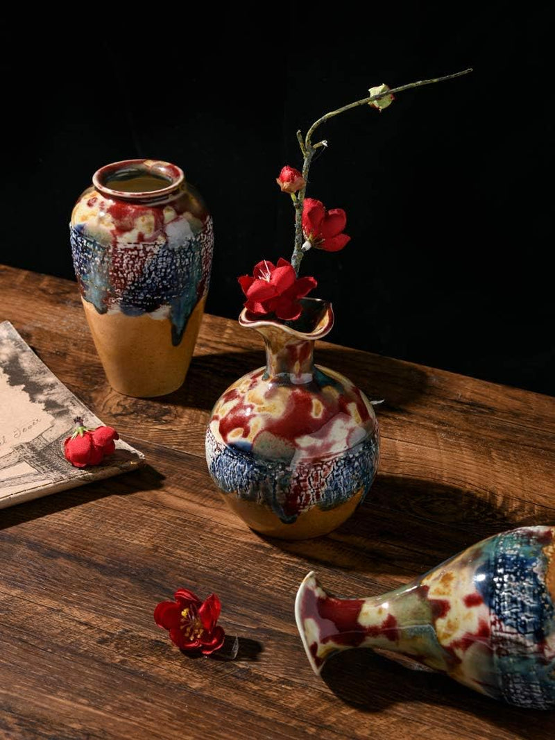 Ceramic Flower Vases Set of 3, Special Design Style of Flambed Glazed,Decorative Modern Floral Vase for Home Decor Living Room Centerpieces and Events…