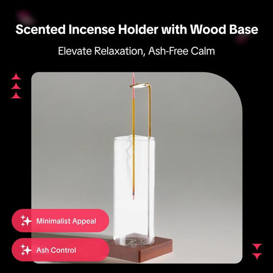 Scented Incense Holder without Incense, Desktop Ash Catcher Incense Holder with Wood Base, Room Accessories, Aroma Home Fragrance Decor for Meditation Yoga Relaxation, Home Decor, Aroma, for Room Scents, Glass