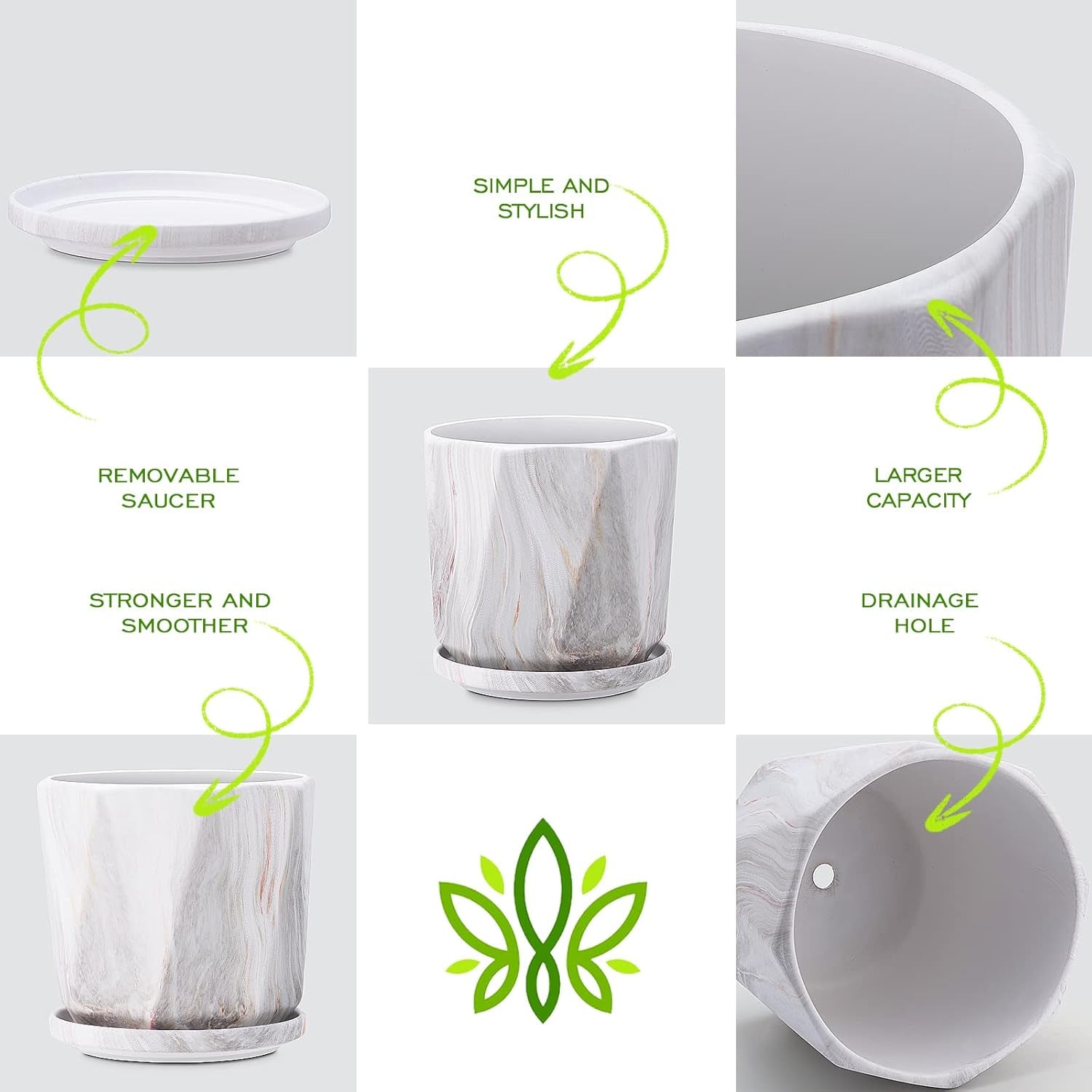 Plant Pots, 7.5+6+5 Inch Ceramic Pots Planters with Drainage Hole and Saucers, Flower Pots for Indoor Outdoor Plant, Great for Home Decor, Set of 3