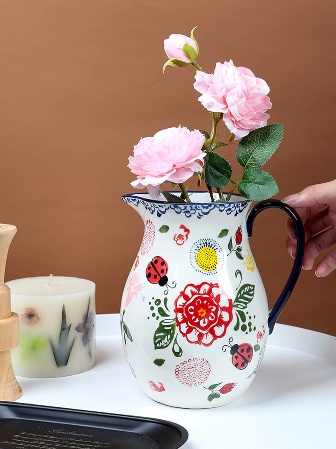 Ceramic Jug Vase Vintage Lemon Antique French Embossed Ceramic Flower Vase Heart Jug (E)