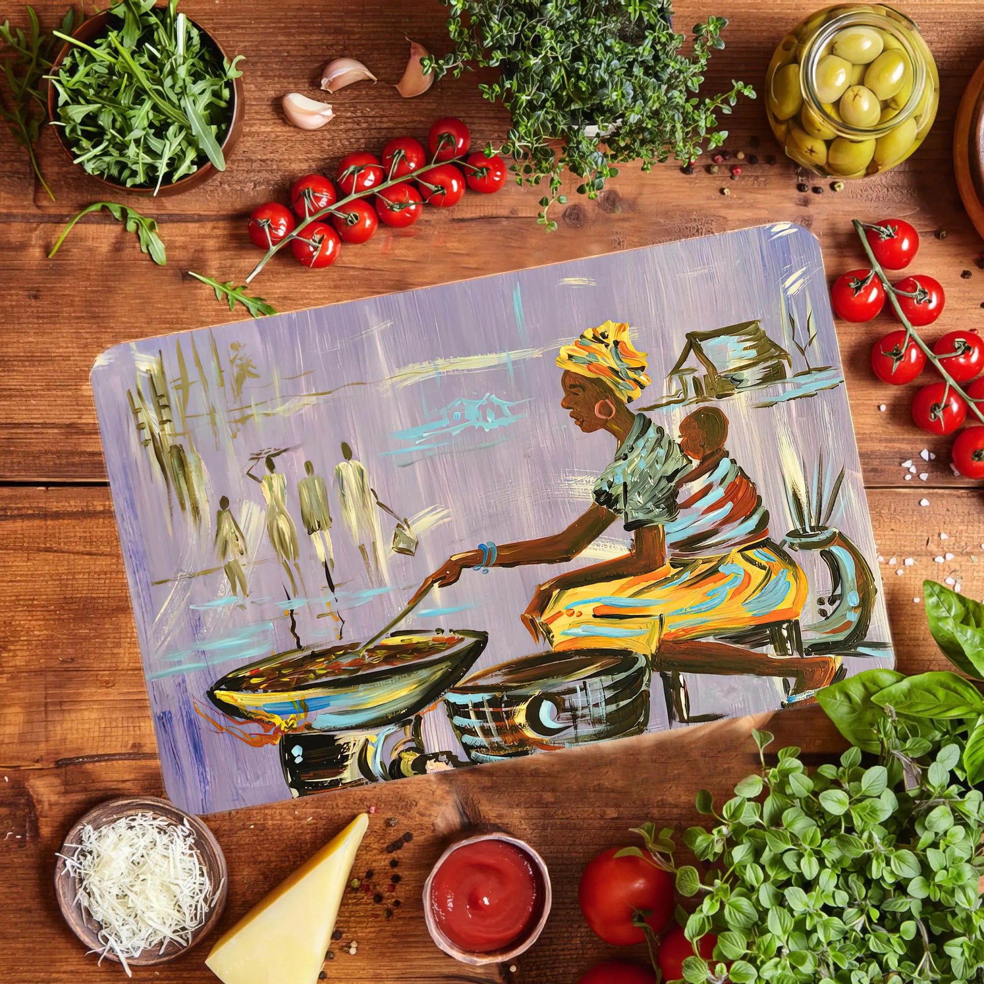 Authentic Nigerian Cutting Board, Mother Cooking Chopping Board, African Woman Cooking Cutting Board, Ethnic Chopping Board, Kitchen Decor,