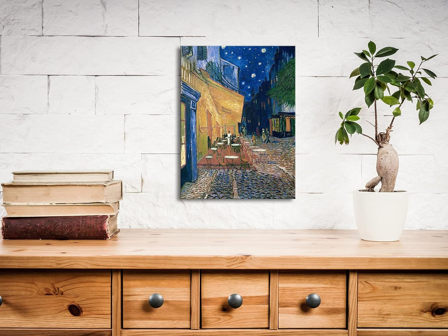 Cafe Terrace at Night Modern Stretched and Framed Giclee Canvas Prints Van Gogh Oil Paintings Reproduction Cityscape Picture on Canvas Wall Art Ready to Hang for Bedroom Home Decor