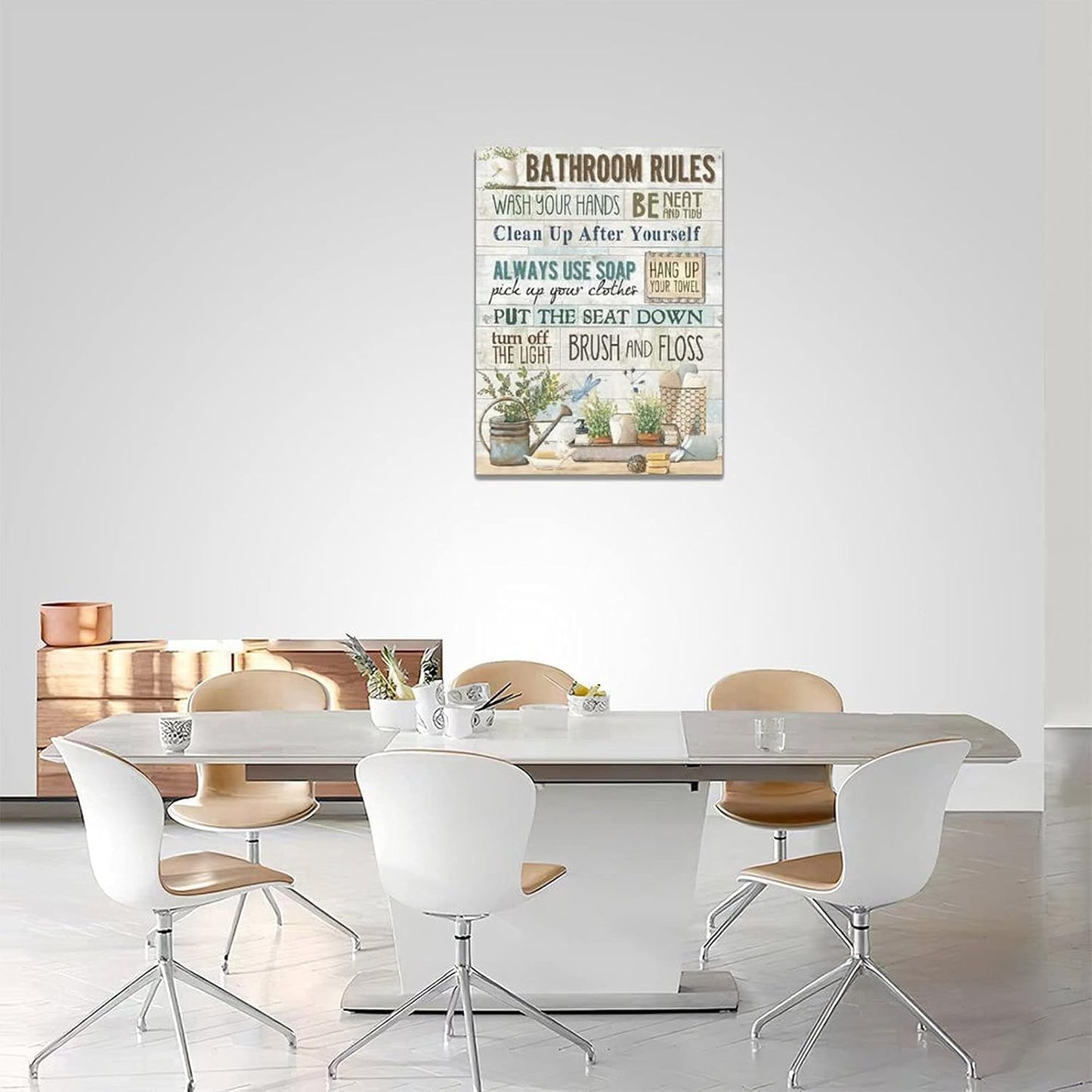 Rustic Bathroom Rules Canvas Prints - Farmhouse Wall Decor, Framed Bathroom Artwork for Laundry Room & Home Decorations