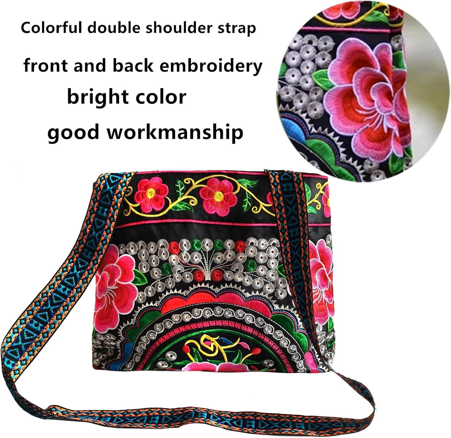 Hobo Crossbody Bag for Women, Vintage Ethnic Tribal Embroidered Boho Hippie Tote Handbags Shoulder Purse