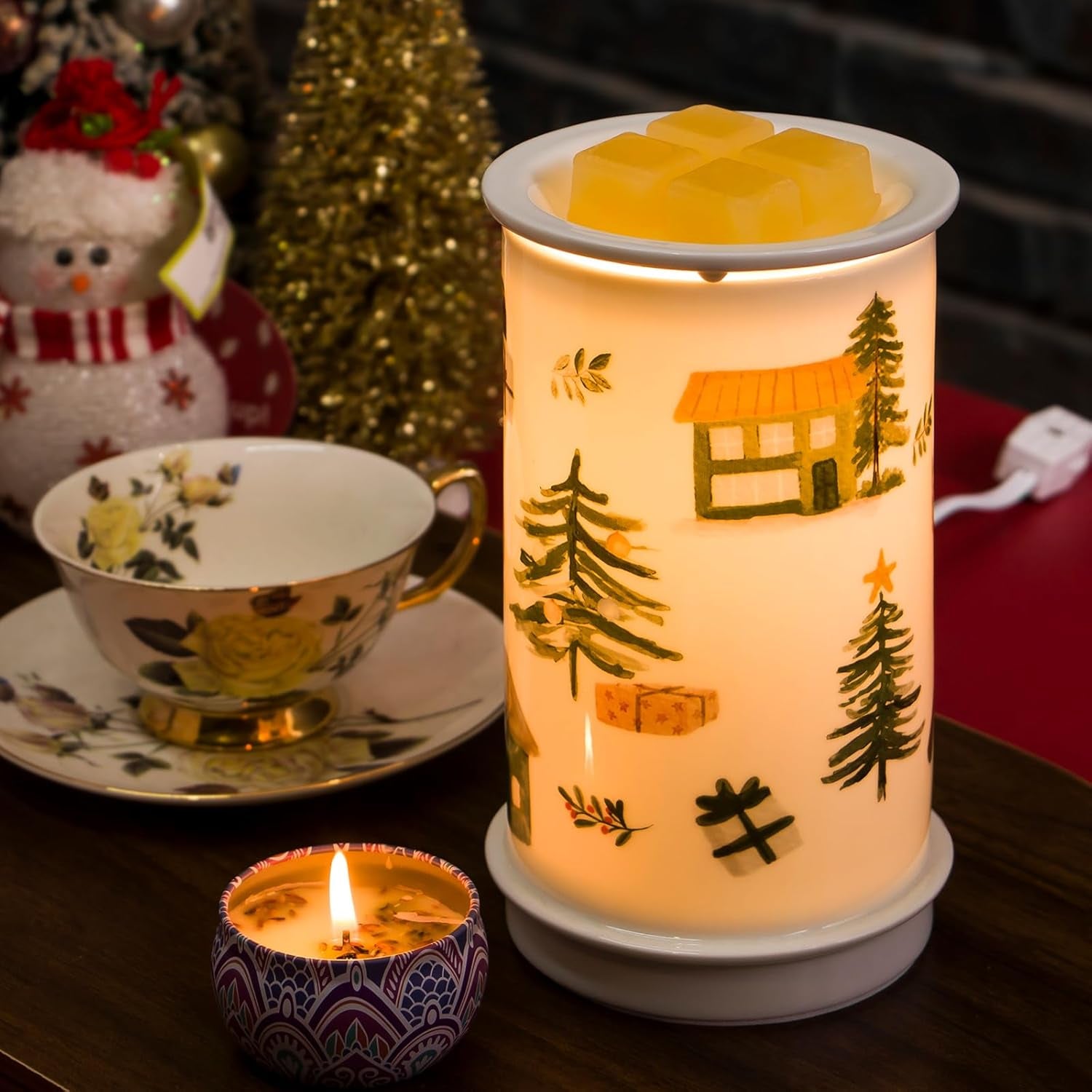 Ceramic Wax Melt Warmer,Candle Wax Warmer for Scented Wax Melter,Electric Wax Melts Wax Cubes Candle Lamp for Home Office Decor,Wax Burner as for Family and Friend, Farmhouse