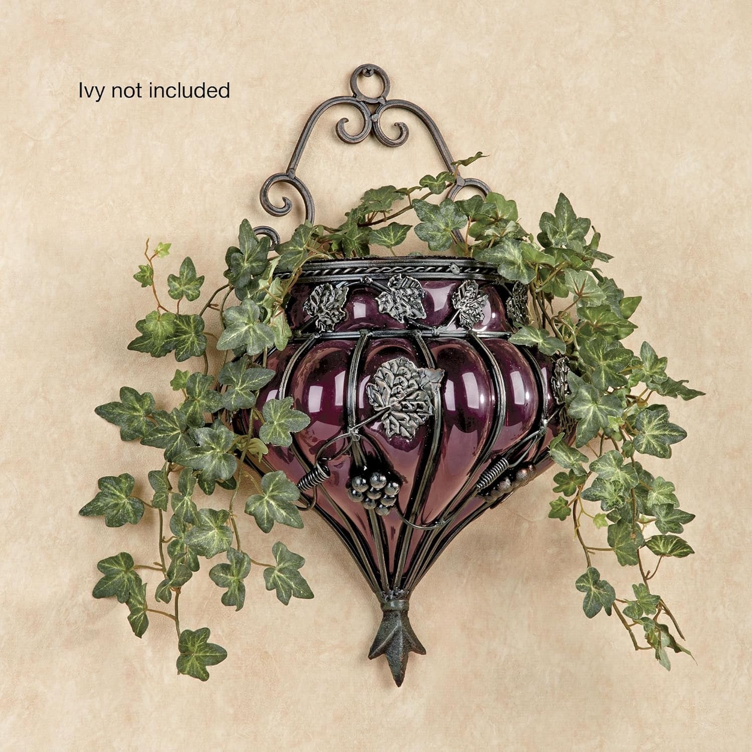 Elegant Grape Vase Wall Accent - Antique Bronze & Purple Glass - Charming Vineyard Decor for Any Room