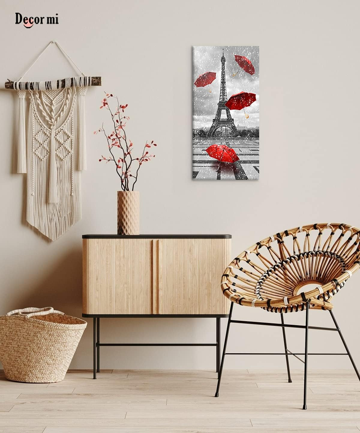 Paris Wall Art Red Umbrellas Canvas Prints Painting Black and White Paris Eiffel Tower Canvas Printing Artwork for Living Room Paris Decor for Bedroom Bathroom Kitchen Home 12X24 Inch