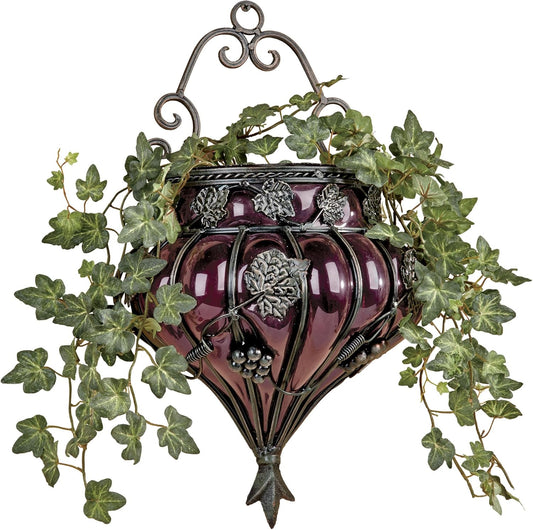 Elegant Grape Vase Wall Accent - Antique Bronze & Purple Glass - Charming Vineyard Decor for Any Room