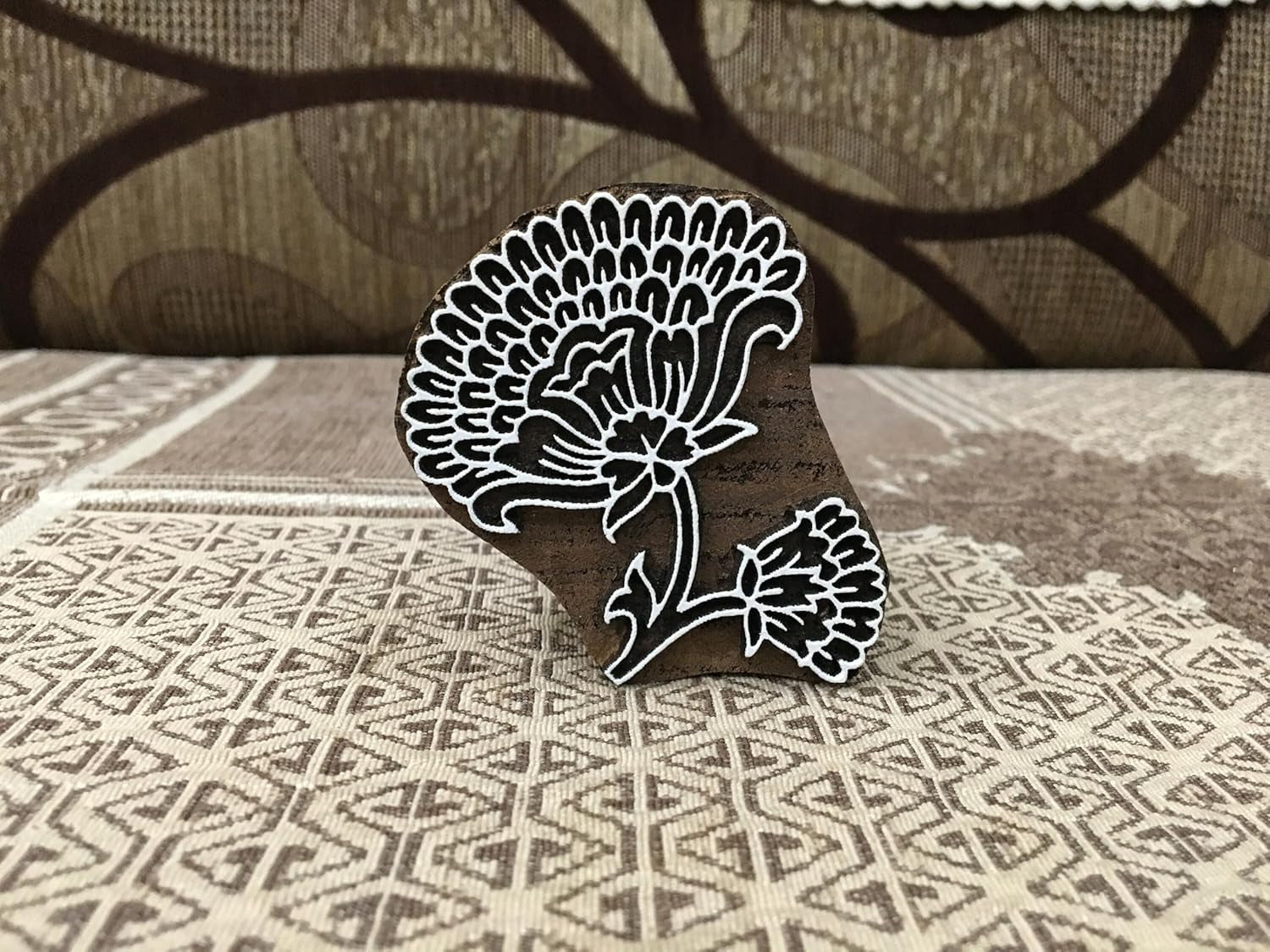 Marigold Flower Hand Carved Indian Wood Printing Block – Wooden Block for Textile Printing, Pottery Stamping, and Crafts