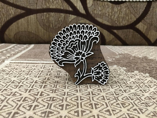 Marigold Flower Hand Carved Indian Wood Printing Block – Wooden Block for Textile Printing, Pottery Stamping, and Crafts