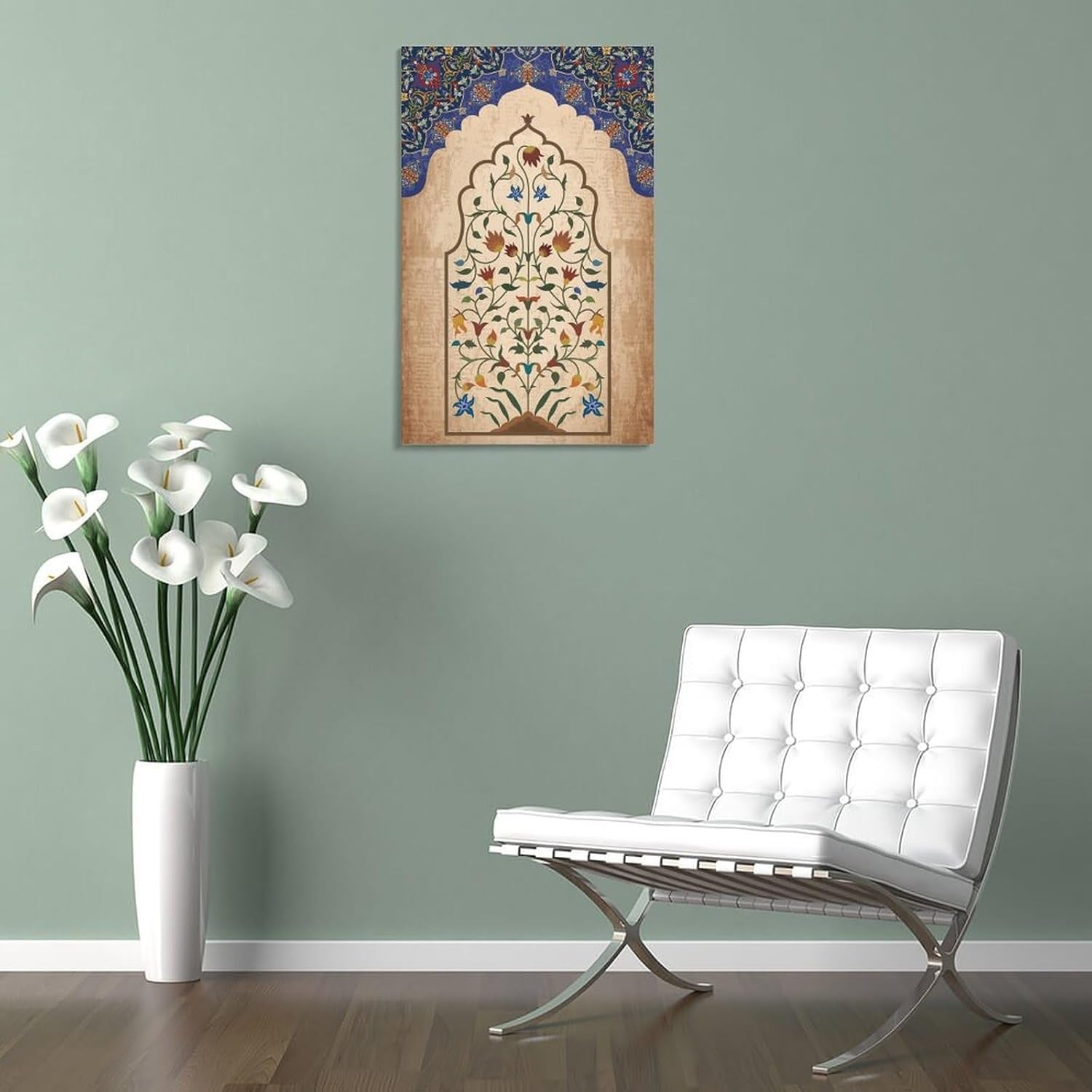 Mughal Wall Art, Arabian Ladies Painting Poster Persian Floral Peacock Art Poster Wall Art Painting Canvas Painting Posters and Prints Wall Art Pictures for Living Room Bedroom Decor 12X18Inch(30X45C