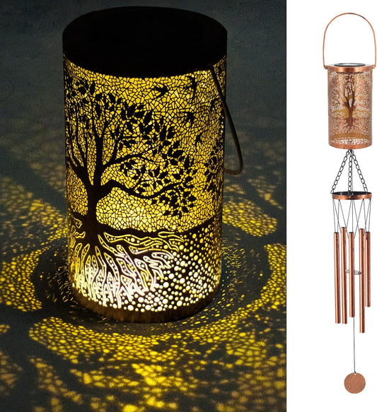 36" Solar Wind Chimes Hanging Lights Outdoor Detachable Led Lantern Metal Wind Chimes for outside Unique Tree Life Garden Hanging Solar Decorative as Gift for Mom Women Grandma (Bronze)