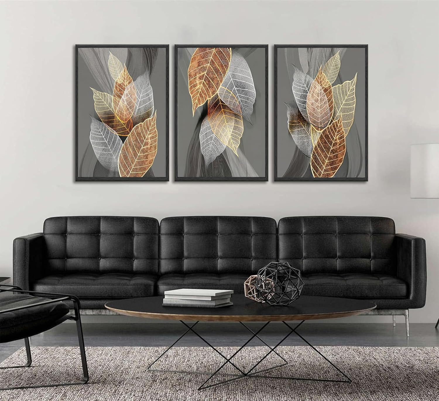 3 Pieces Modern Abstract Leaves Canvas Wall Art Inspirational Painting Picture Wall Decor Poster Print Artwork for Living Room Bedroom Bathroom Office Home Decoration Unframed
