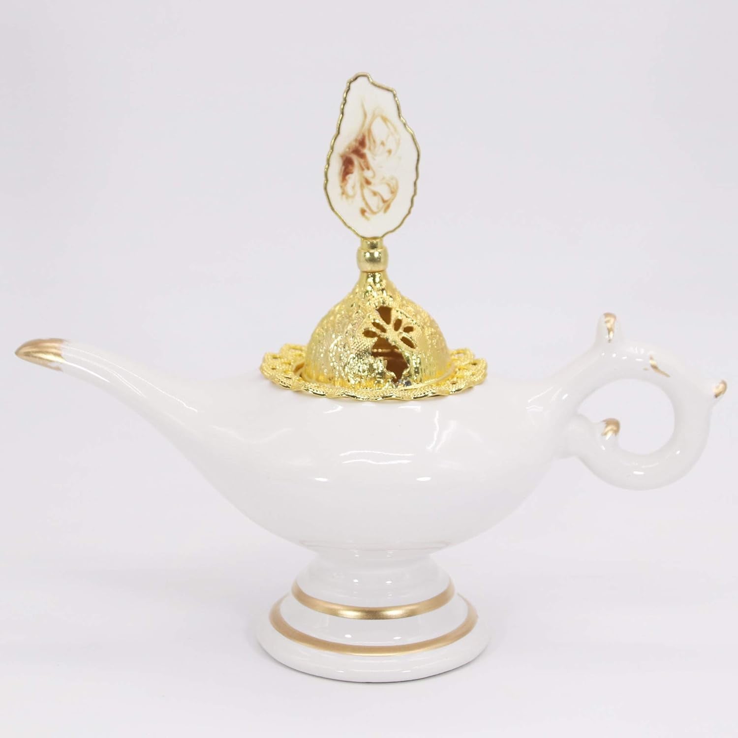 Saazeedeer Lamp Design Charcoal Incense Burner Holder, Green Ceramic Frankincense Incense Burner with Gold Lid (White)