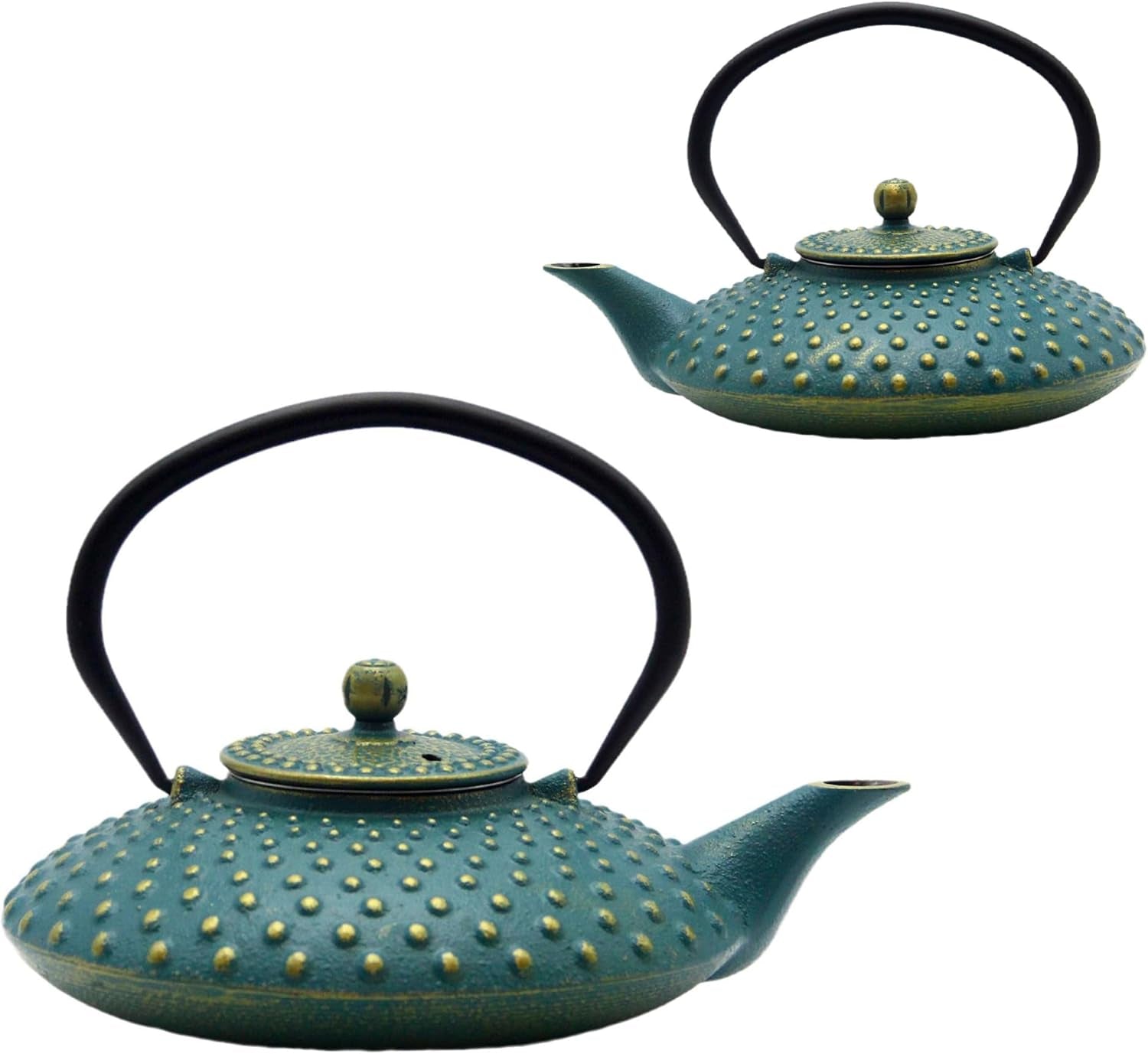 27.1Oz Small Cast Iron Teapot, Tea Kettle Coated with Enameled Interior for Stovetop Safe, Japanese Style Cast Iron Teapot with Stainless Steel Infuser for Loose Tea,Flat Pattern(800Ml)