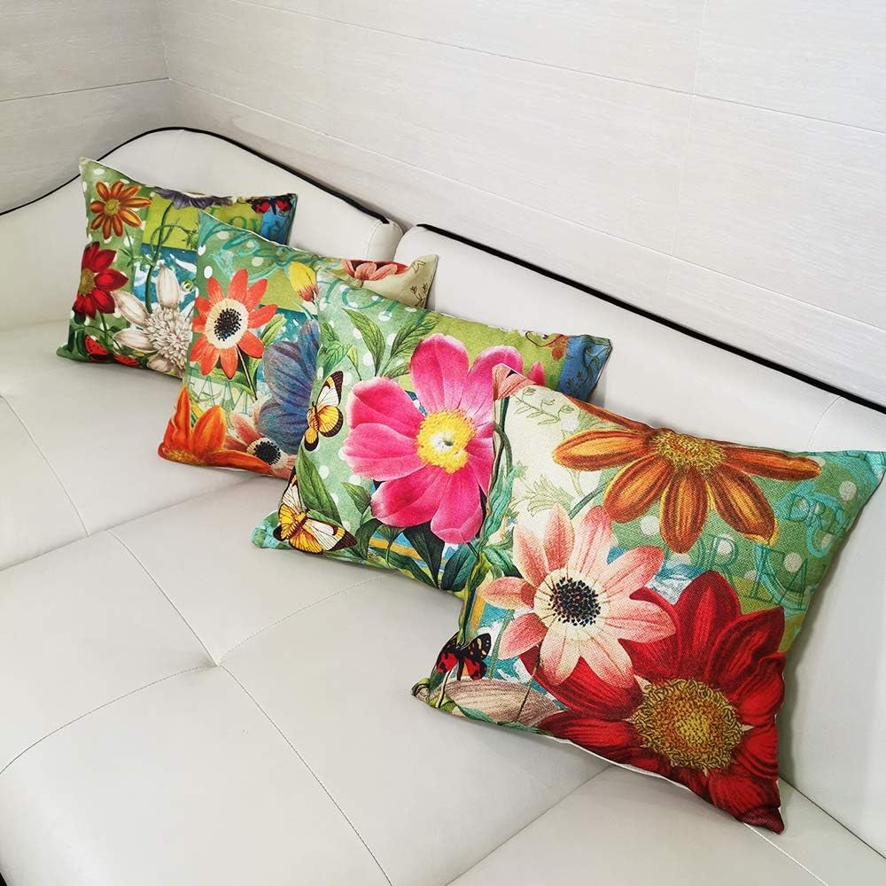 Hand Painting Flowers Pattern Decorative Soft Throw Pillow Case Cushion Covers 18X18 Inches Pack of 4