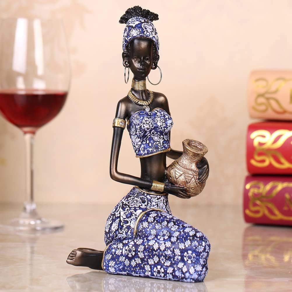2Pcs Resin African Lady Figurine Sculpture Creative Art Sculptures for Home Decor Collection (A)