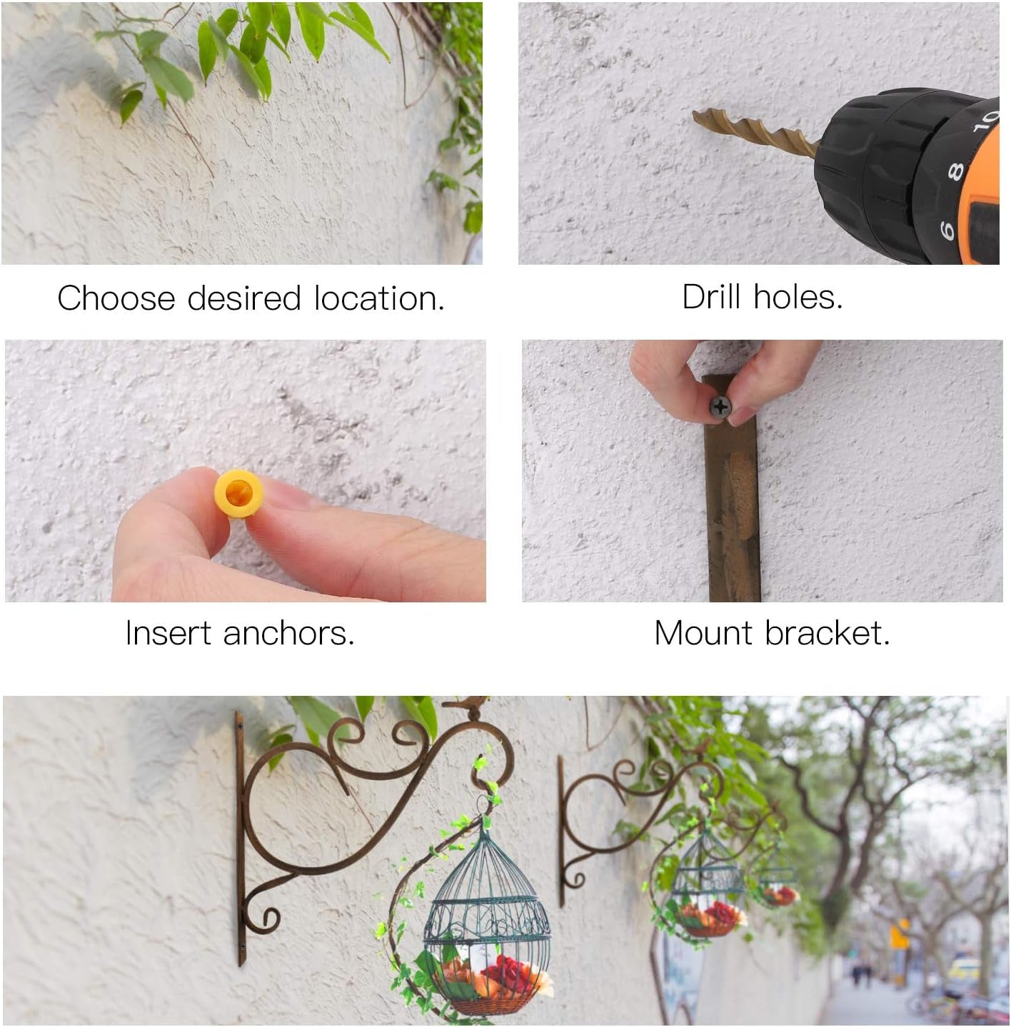 Wall Hanging Plant Bracket,2 Pack 12-Inch Retro Iron Metal Wall Hanger for Hanging Plant Flower Bird Feeder Planter Indoor Outdoor,Retro